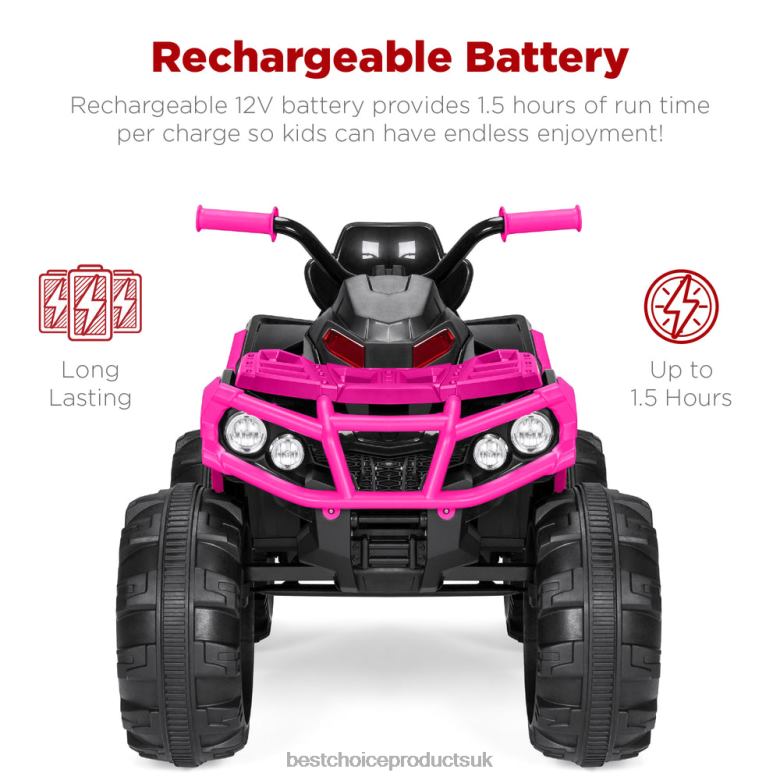Toy & Game | Best Choice Products12V Kids Ride-On 4-Wheeler Quad ATV Car w/ 3.7mph Max, Bluetooth, Headlights N62R501 Hot Pink