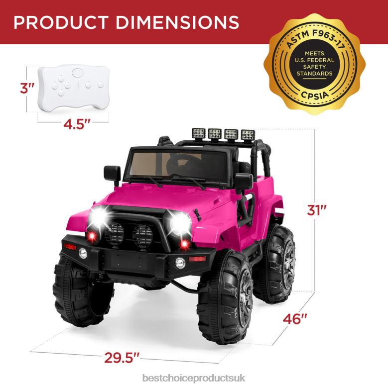 Toy & Game | Best Choice Products12V Kids Ride-On Truck Car Toy w/ 3 Speeds, LED, Remote, Bluetooth N62R541 Hot Pink