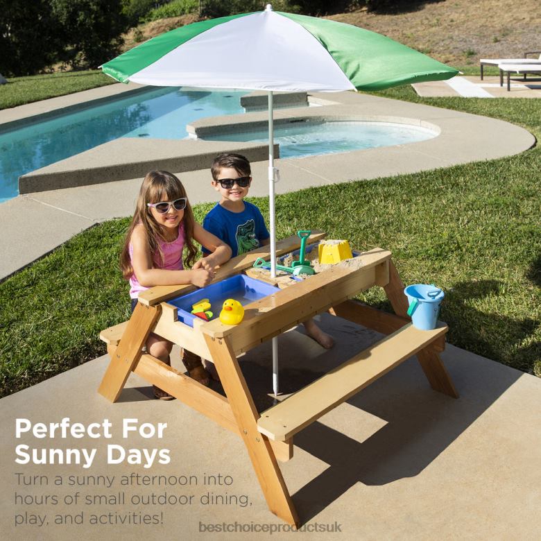 Toy & Game | Best Choice Products3-in-1 Kids Sand & Water Table Outdoor Wood Picnic Table w/ Umbrella N62R1004 Green