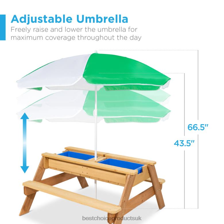 Toy & Game | Best Choice Products3-in-1 Kids Sand & Water Table Outdoor Wood Picnic Table w/ Umbrella N62R1004 Green