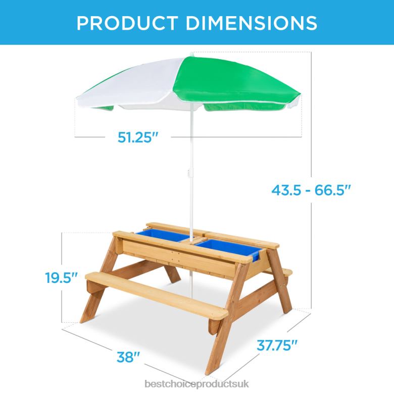 Toy & Game | Best Choice Products3-in-1 Kids Sand & Water Table Outdoor Wood Picnic Table w/ Umbrella N62R1004 Green