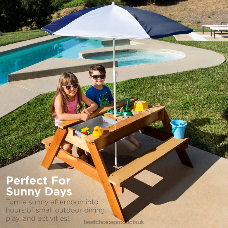 Toy & Game | Best Choice Products3-in-1 Kids Sand & Water Table Outdoor Wood Picnic Table w/ Umbrella N62R1005 Navy
