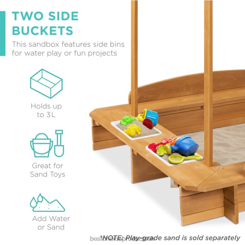 Toy & Game | Best Choice ProductsKids Wooden Cabana Sandbox w/ Benches, Canopy Shade, Sand Cover, 2 Buckets N62R1030 Natural