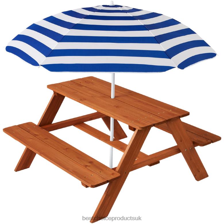 Toy & Game | Best Choice ProductsKids Wooden Outdoor Picnic Table w/ Adjustable Umbrella, Built-In Seats N62R1012 Navy Blue