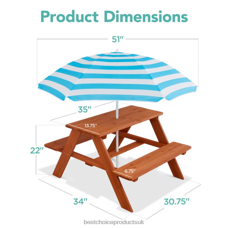 Toy & Game | Best Choice ProductsKids Wooden Outdoor Picnic Table w/ Adjustable Umbrella, Built-In Seats N62R1013 Aqua